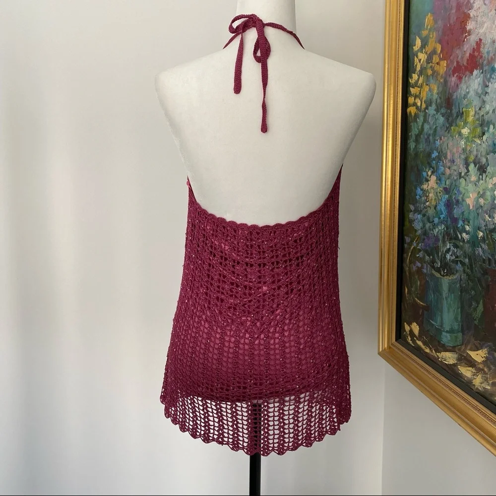Y2K FLIRTY CROCHET HALTER TOP LE CHATEAU / SIZE XL - Picture 4 of 10